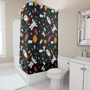 Kid's Outer Space & Astronaut Pattern Shower Curtain