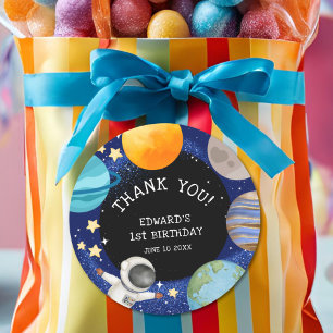 Kid's Outer Space Birthday Thank You Classic Round Sticker