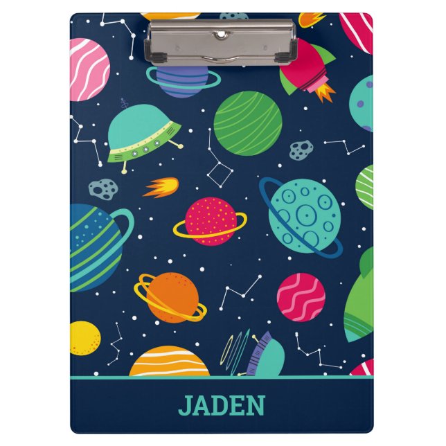 Kids Outer Space Rockets Planets Constellations Clipboard (Front)