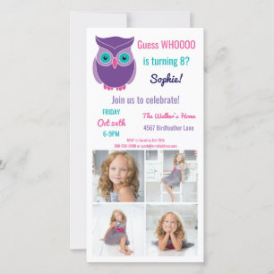 Kids Owl Birthday Party Animal  Photo Invitation