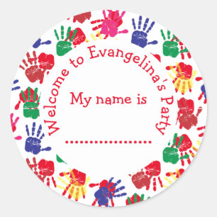 Kids Painting Birthday Party Name Classic Round Sticker