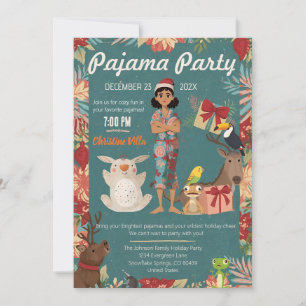 Kids Pajama Party Christmas Holiday Cosy Animals  Invitation