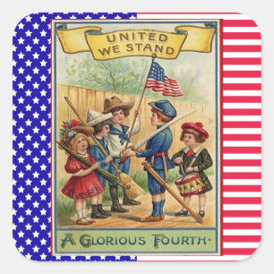 Kids Parade Fourth of July Patriotic Flag Square Sticker