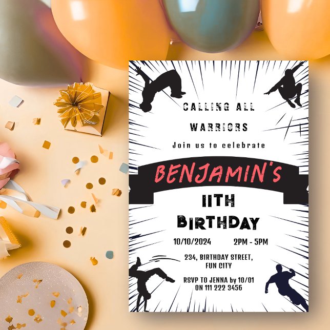 Kids Parkour Obstacle Course Party Birthday Invitation (Kids Parkour Obstacle Course Party Birthday Invitation)