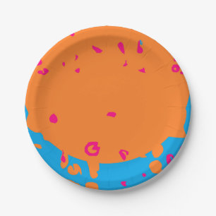 Kids party colours baby blue pale orange pink paper plate