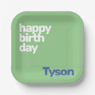 kids party paper plate Happy Birthday green