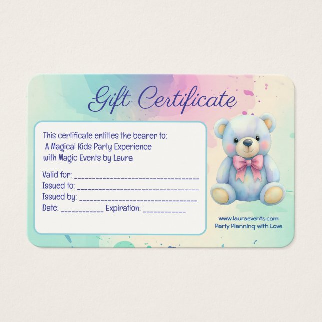 Kids Party Planner Pastel Teddy Bear QR Code Logo (Front)