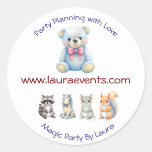 Kids Party Planner Pastel Teddy Bear QR Code Logo Classic Round Sticker