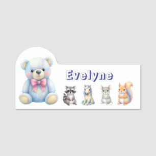 Kids Party Planner Pastel Teddy Bear QR Code Logo Name Tag