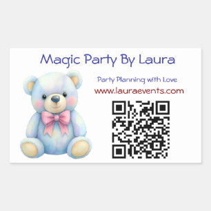 Kids Party Planner Pastel Teddy Bear QR Code Logo Rectangular Sticker