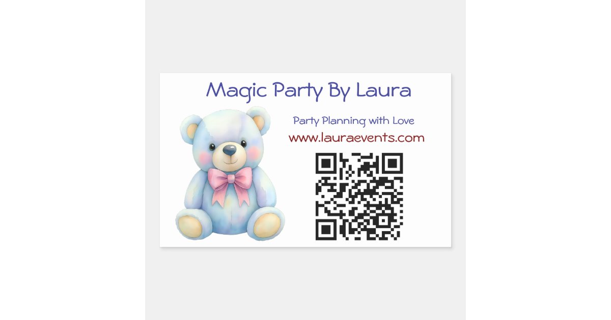 Qr Code Bear Kids Party Planner Pastel Teddy Bear QR Code Logo Rectangular Sticker ...