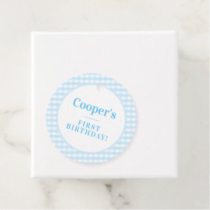 KIDS PARTY vintage gingham pattern boy blue Napkin Favour Tags