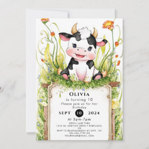 Kids Pastel Cow Birthday Invitation