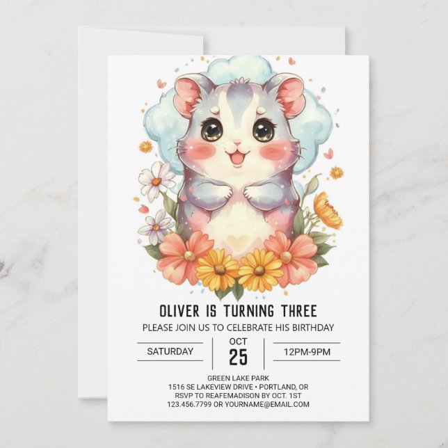 Kids Pastel Hamster Birthday Invitation (Front)