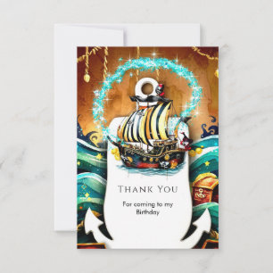 Kids' Pastel Ship Adventure Pirate Birthday Thank You Card