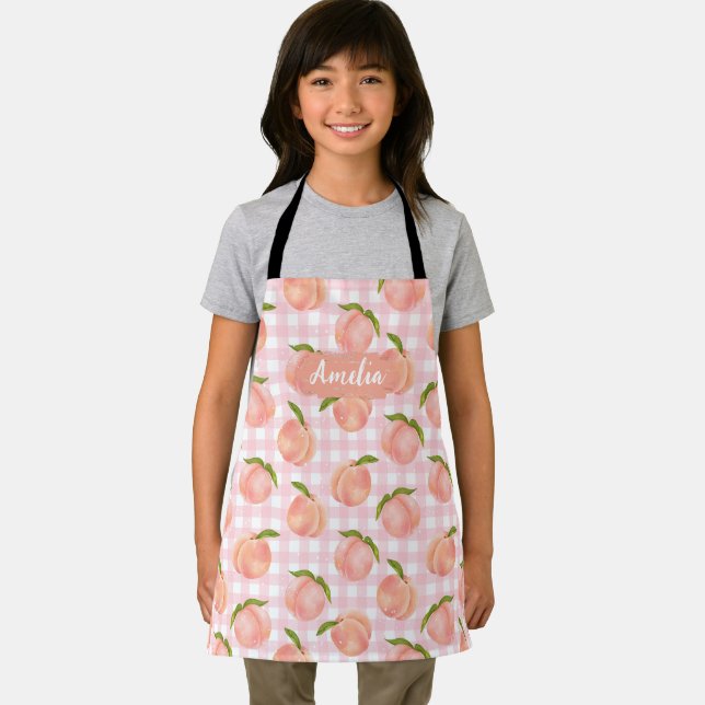 Kids Peach Personalised Apron, Cook Baking BBQ  Apron (Insitu)