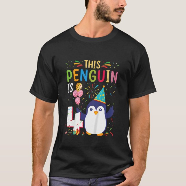 Kids Penguin 4th Birthday Penguin Birthday Party T-Shirt (Front)