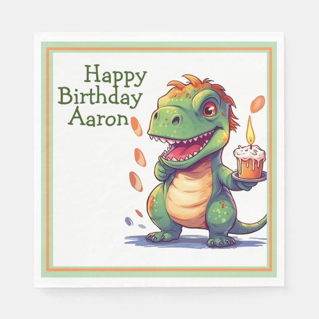 Kids Personalise Dino Birthday  Napkin (Front)