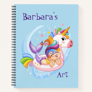 Kids Personalise Mermaid And Unicorn Sketch Notebook