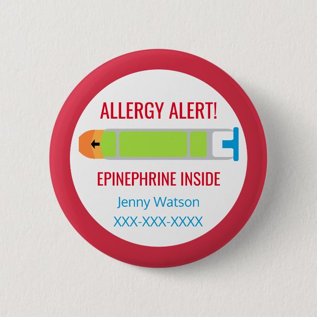 Kids Personalised Allergy Alert Epinephrine Inside 6 Cm Round Badge (Front)