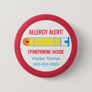 Kids Personalised Allergy Alert Epinephrine Inside 6 Cm Round Badge