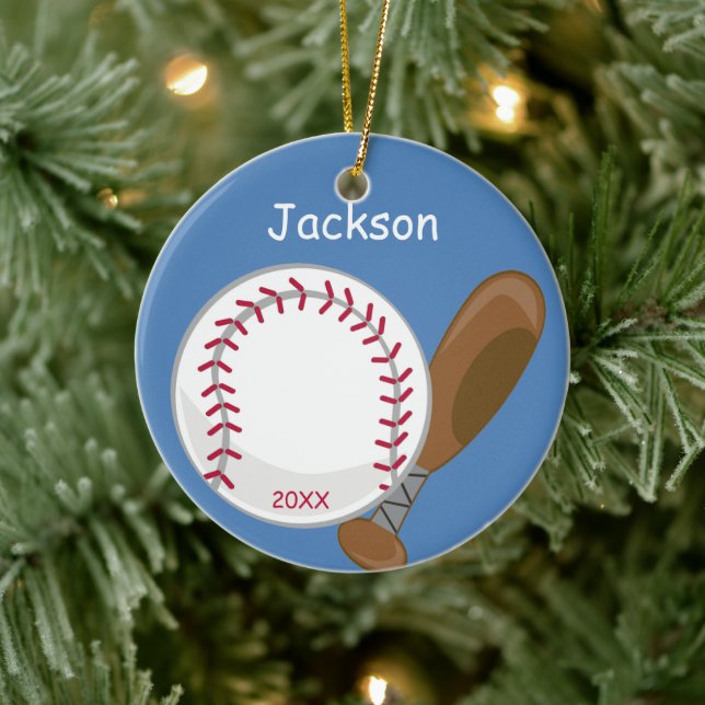Kids Personalised Baseball and Bat Ceramic Ornament (Tree)