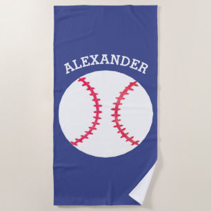 Kids Personalised Baseball Sports Blue Beach Towel