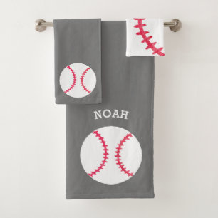 Kids Personalised Baseball Sports Grey Athletic Bath Towel Set