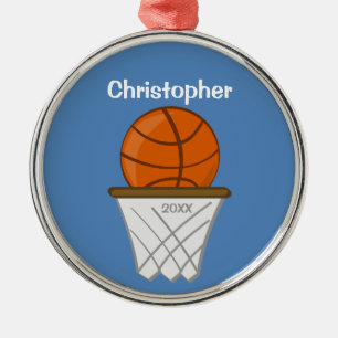 Kids Personalised Basketball Blue Ornament