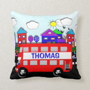 Kids Personalised Big Red Bus Cushion