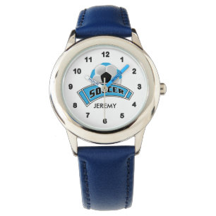 Kids Personalised Blue Soccer Watch