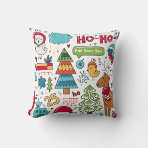 Kids Personalised Christmas Folk Art Doodles Decor Cushion