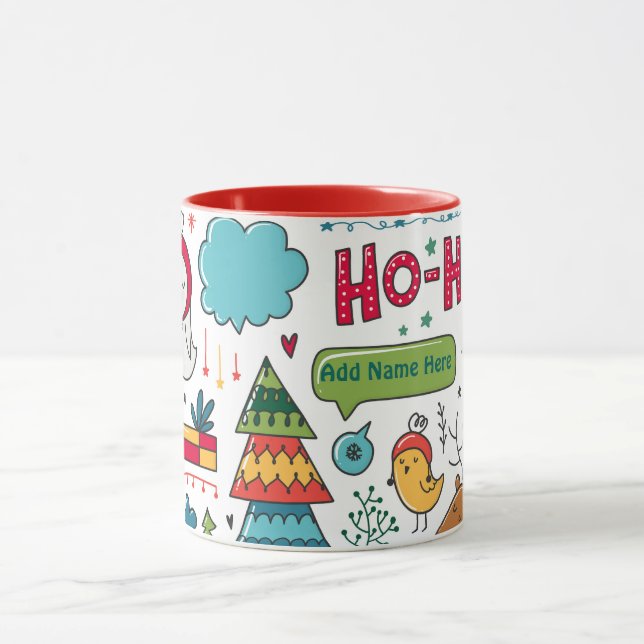 Kids Personalised Christmas Folk Art Doodles Decor Mug (Center)