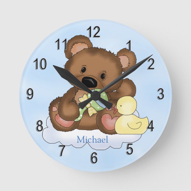 Kid's Personalised Clock Teddy Bear Cloud (Front)