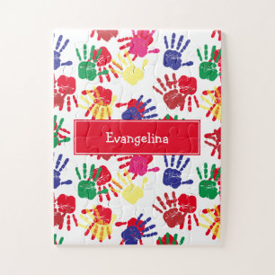 Kids Personalised Colourful Handprints Jigsaw Puzzle