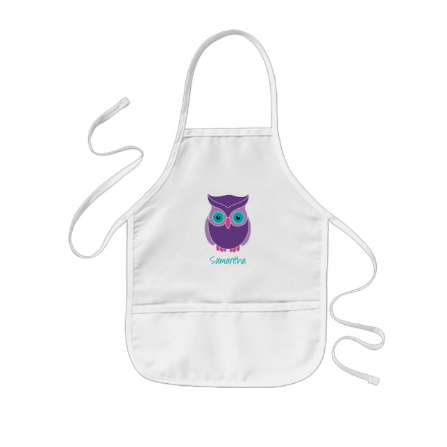 Kids Personalised Cute Purple Owl Bird Animal Kids Apron (Front)