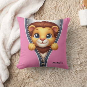 Kids Personalised Cute Zipper Lion Cushion