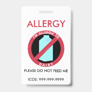 Kids Personalised Dairy Allergy Emergency ID Badge