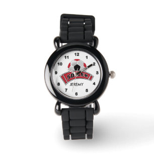 Kids Personalised Dark Red Soccer Watch