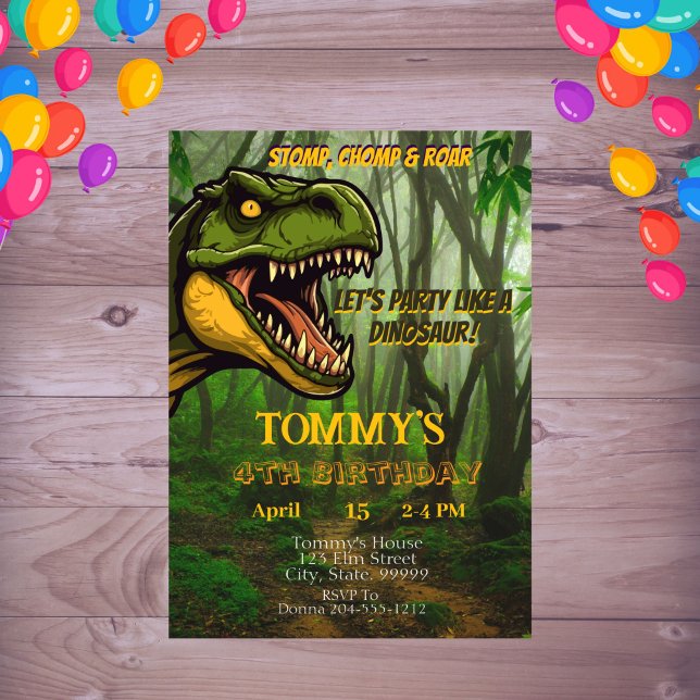 Kids Personalised Dinosaur Birthday  Invitation (Creator Uploaded)