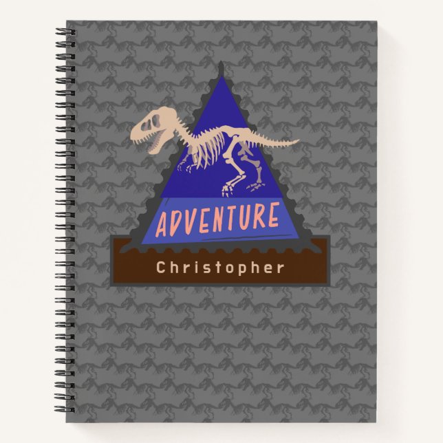 Kids Personalised Dinosaur boys Adventure Notebook (Front)