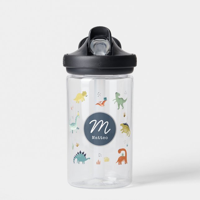 Kids Personalised Dinosaur Water Bottle (Front)