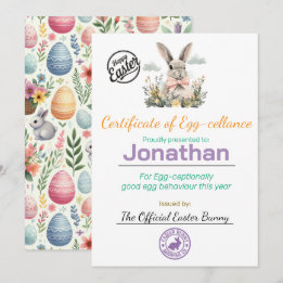 Kids' Personalised Easter Egg-cellance Certificate Invitation