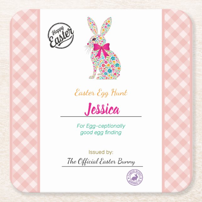 Kids' Personalised Easter Egg-cellance  Square Paper Coaster (Front)