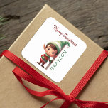Kids Personalised Elf Christmas Square Sticker<br><div class="desc">Looking for a magical touch to your Christmas gifts this year? Discover our adorable personalised elf Christmas gift stickers, dressed in festive green and red. Not only do they feature a loveable elf, but they can also be personalised with your child's name. Make this season unforgettable with a sprinkle of...</div>