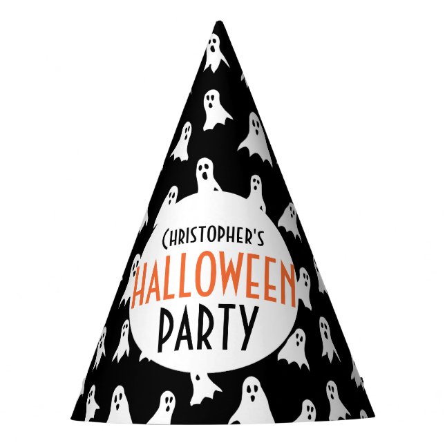 Kids Personalised Ghost Pattern Halloween Party Party Hat (Front)