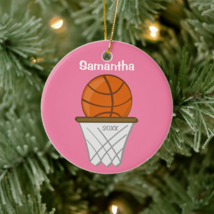 Kids Personalised Girl Basketball Pink Keepsake Ceramic Ornament