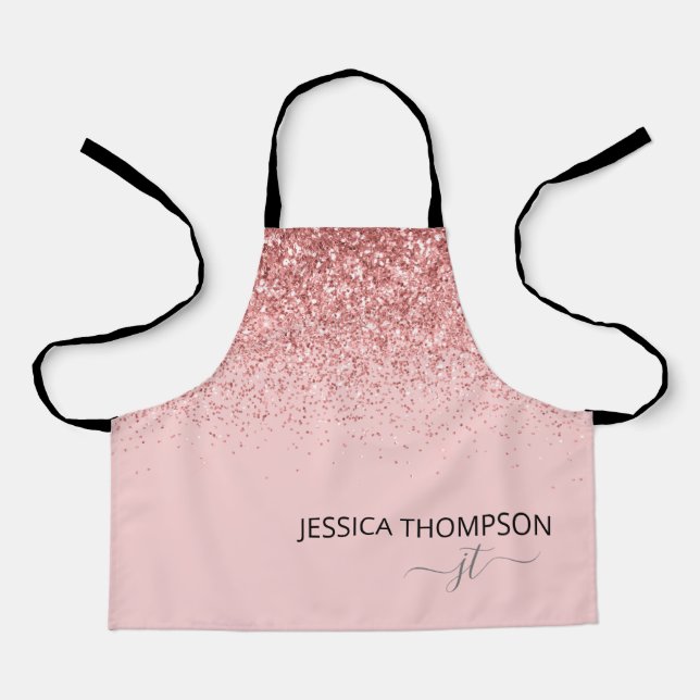 Kids Personalised Girly Pink Glitter Monogram Name Apron (Front)