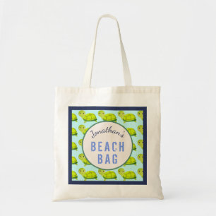 Kids Personalised Name Cute Turtles Beach Tote Bag