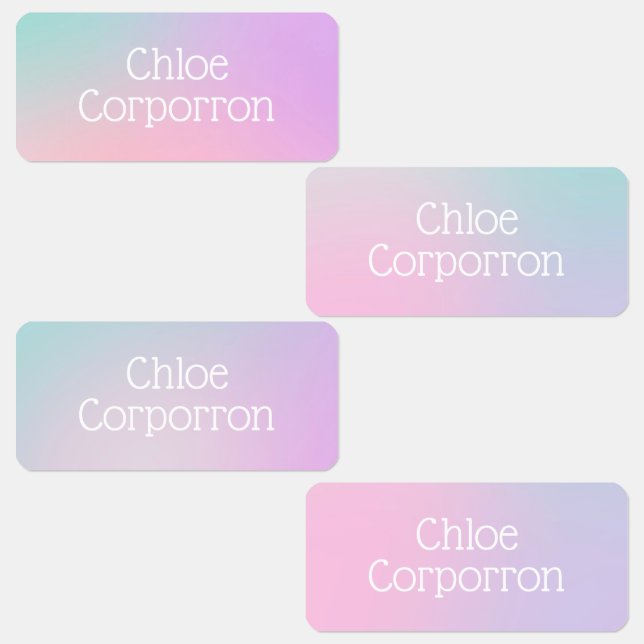 Kids personalised name labels pink purple and teal (Group)